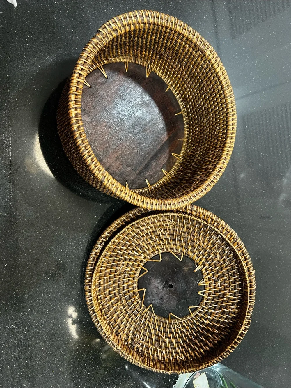 Vintage Indonesian Lombok Reed Basket with Carved Wooden Frog